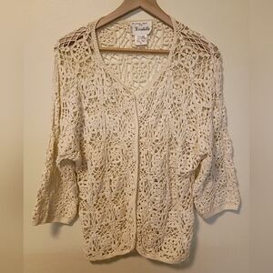 Kroshetta Vintage Beige Medium 0pen Knit Crochet Cardigan Sweater Minimalist